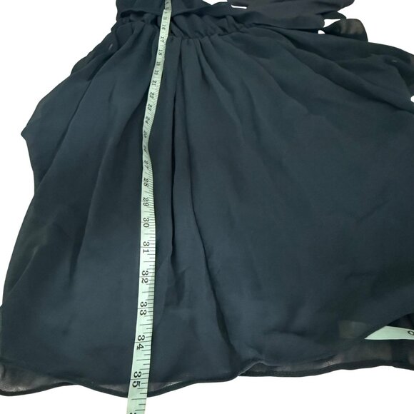 Bebe Navy Blue Wrap-Style Dress With Sheer Overlay & Belted Waist Size M - Picture 7 of 7
